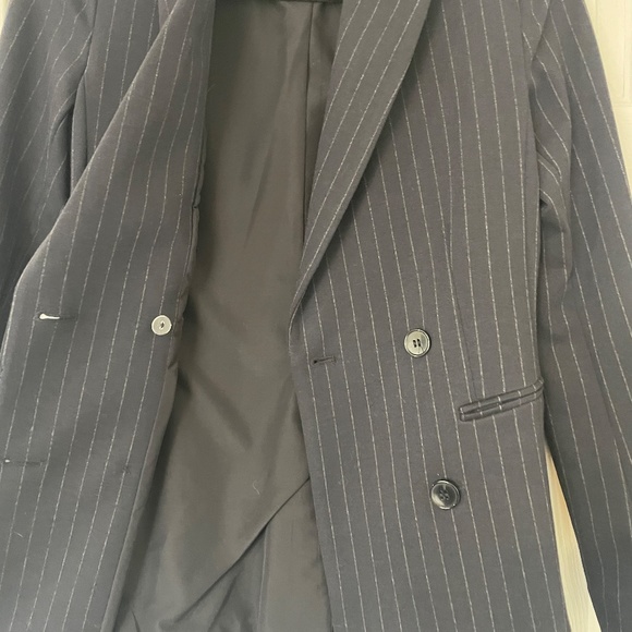 H&M - Women's - Double Breasted Blazer - Dark Blue Pinstripe - Picture 4 of 7